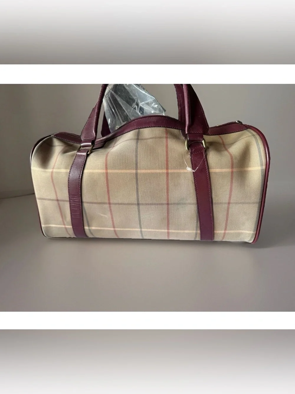 Authentic Burberry House Check Boston Duffel Travel Bag 35 Vintage